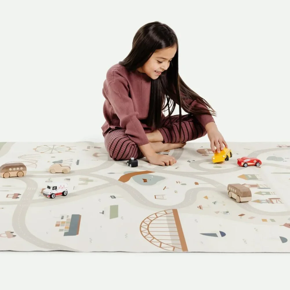 Kids Play Mat with City Map Design - White & Pastel